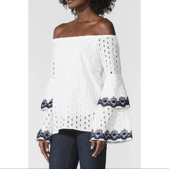 SOLD Bailey 44 Off Shoulder Embroidered White Eyelet Blouse - Picture 2 of 12